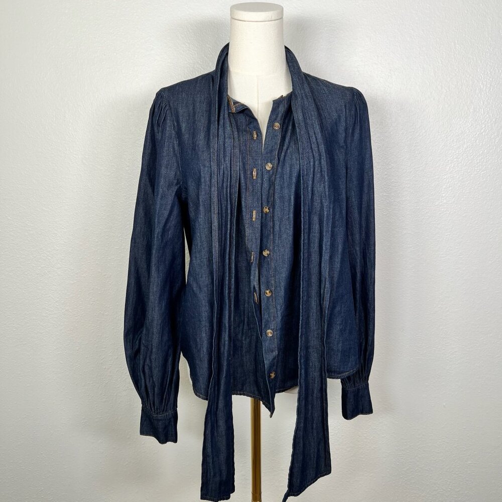 Freemarket Denim Button Down Shirt with Tie - Size S
